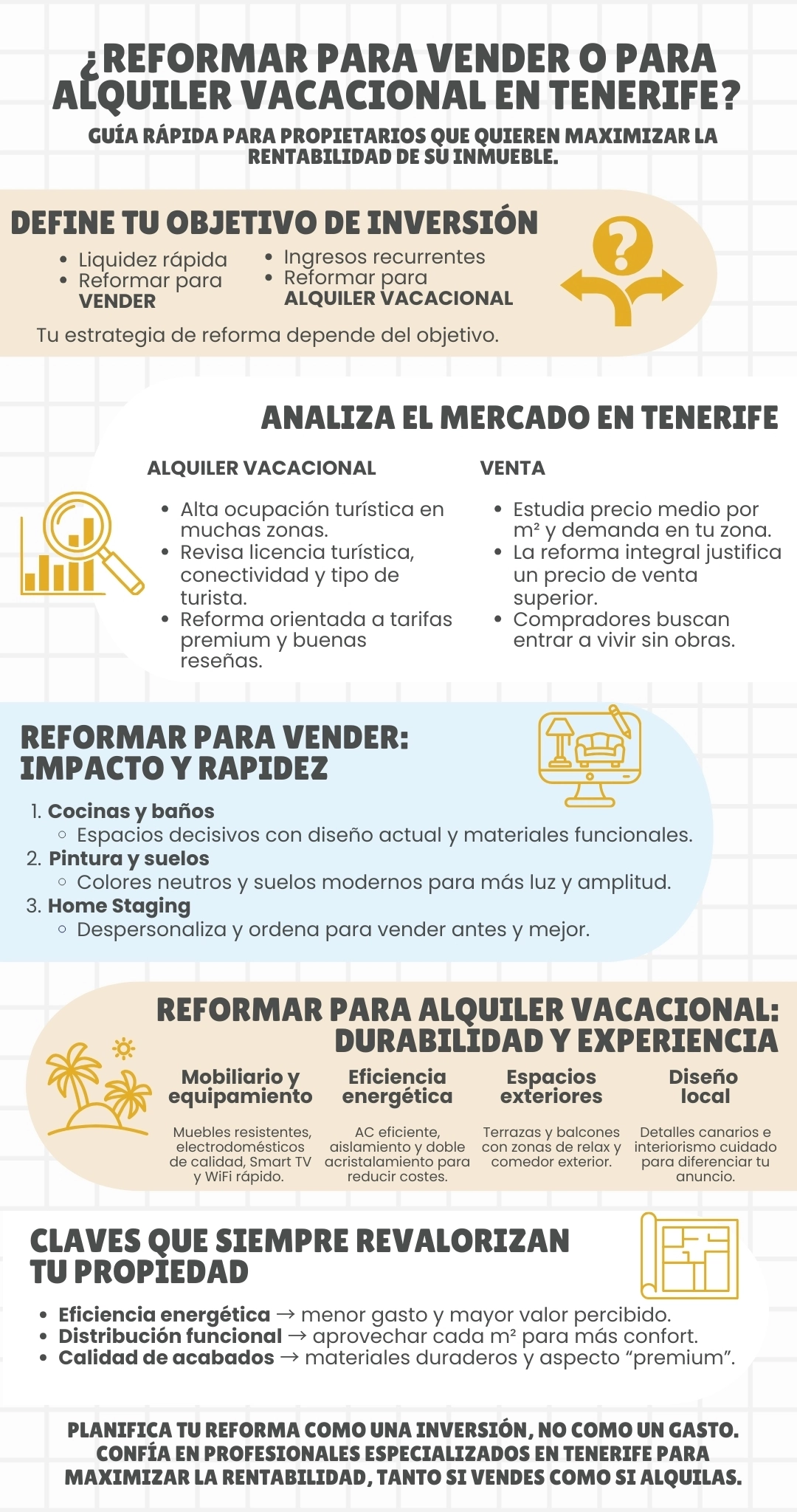 ¿Reformar para VENDER o para ALQUILER VACACIONAL en Tenerife?